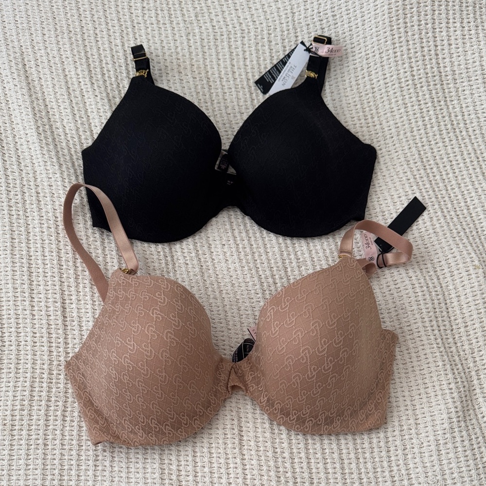 Victoria's Secret Black and Nude Patterned T-Shirt Bras